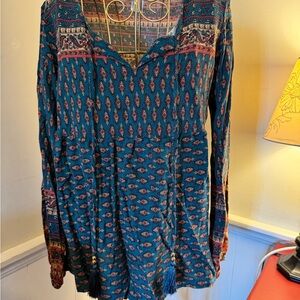 Bohemian Teal Patterned Blouse